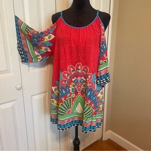 Bohemian tunic/dress large cold shoulder spaghetti strap sundress